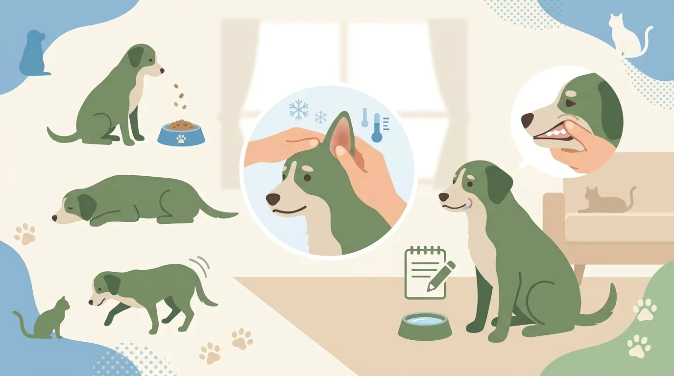 食べない・元気がない老犬で見るべき5つのサインの図解 / 老犬 食欲不振 元気がない