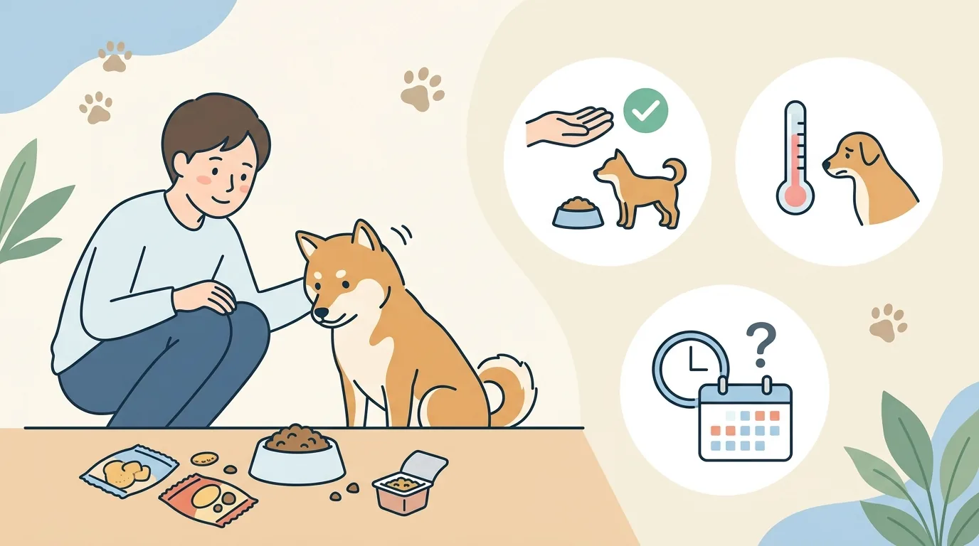 わがまま食いか、病気の食欲不振か｜見分ける3つの軸の図解 / 犬 わがまま 食べない 何日