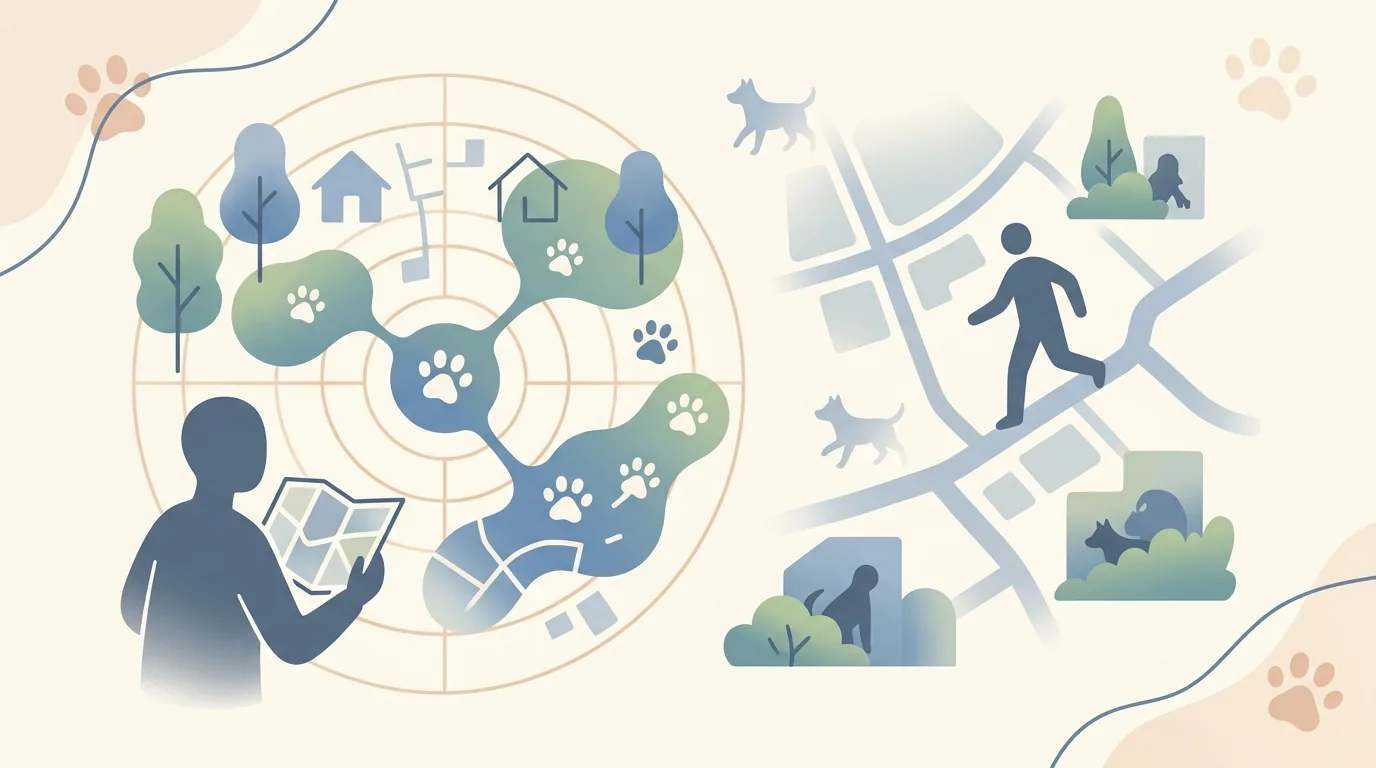 迷子犬は 72 時間が勝負: 最初の動きが運命を決めるの図解 — 環境省データで自治体に保護される犬の頭数 (引用ソース) / 迷子犬 探し方