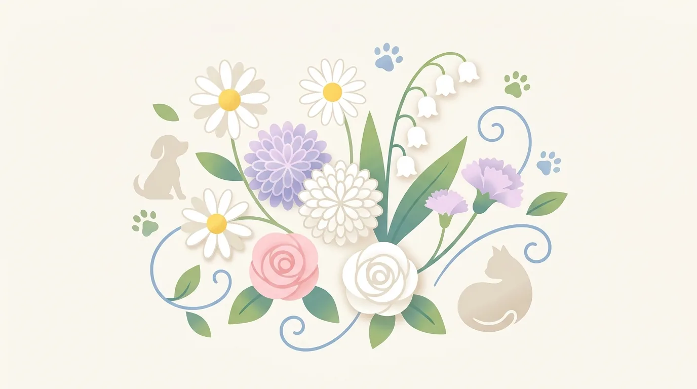 ペット葬儀に向く花5種類と花言葉の図解 / ペット 葬儀 花 種類