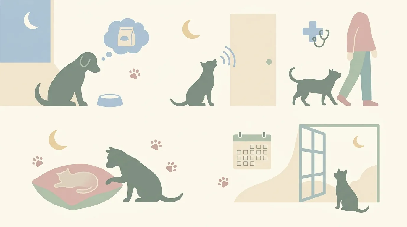 観察リスト: 残された子の 6 つの変化の図解 — 食欲低下 (フードを残す / 大好物への反応が鈍る) のチェックポイント /