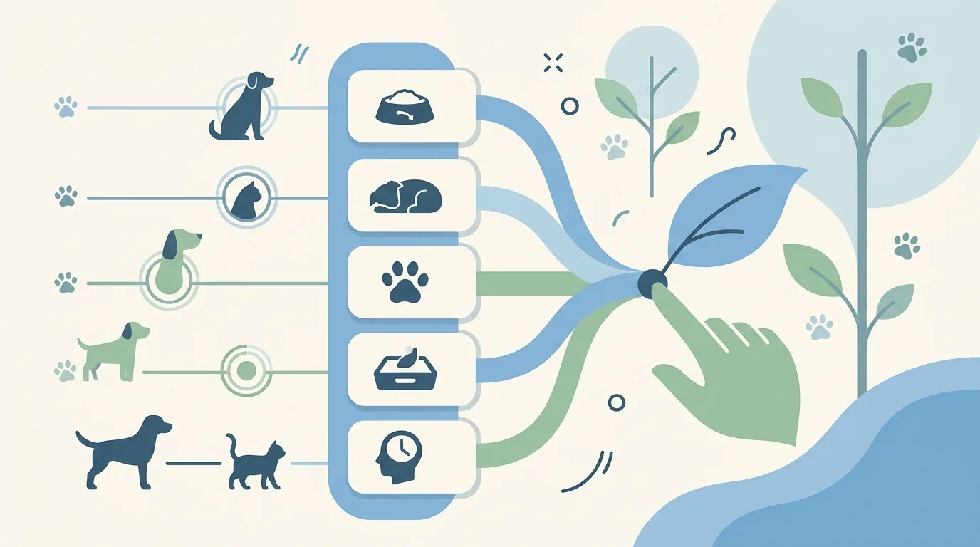 ペット終活はいつから始める|犬種別・猫のシニア期目安と『気づいたら今日』の原則の図解 /