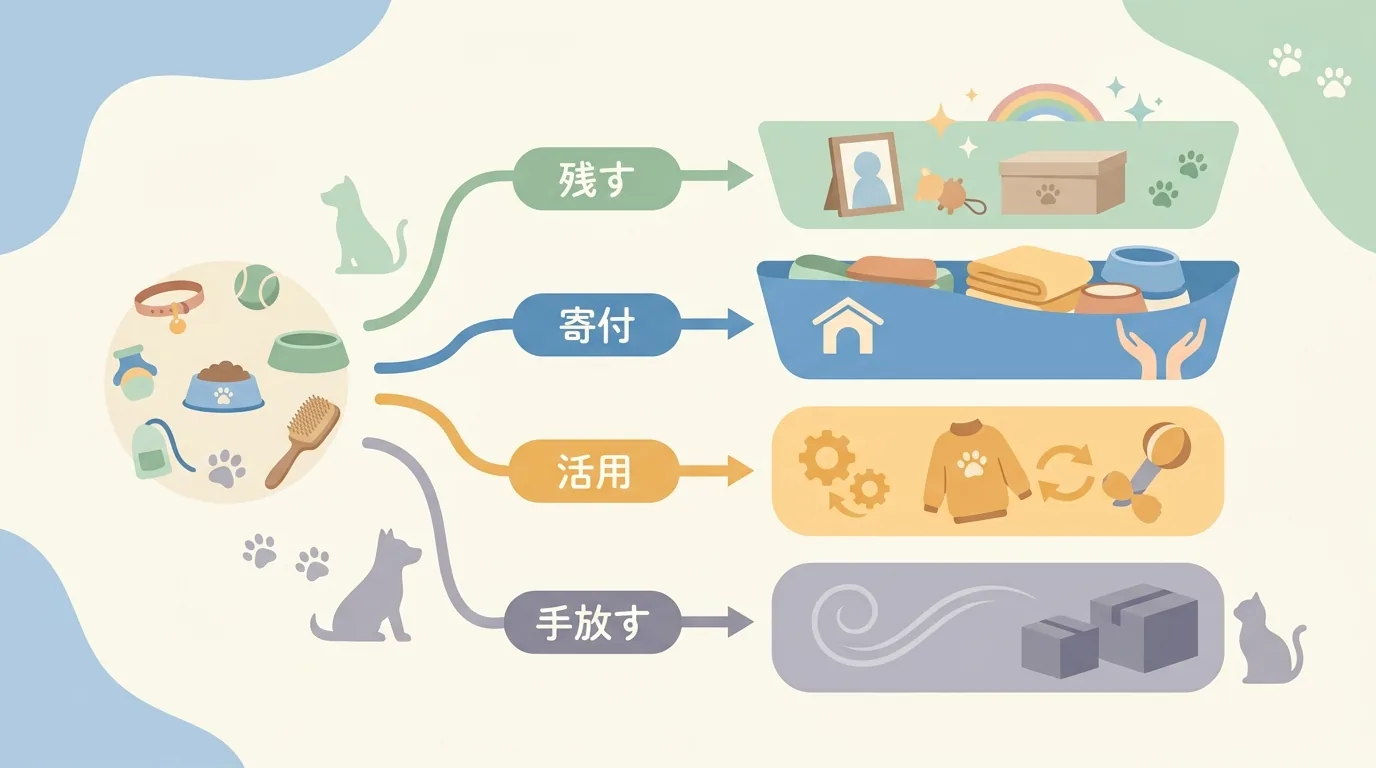 捨てる前に4つに分ける: 残す・寄付・活用・手放すの図解 / ペット 遺品 整理