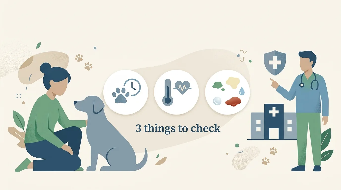 犬が吐いたとき、まず確認する3つのことの図解 / 犬 嘔吐 様子見