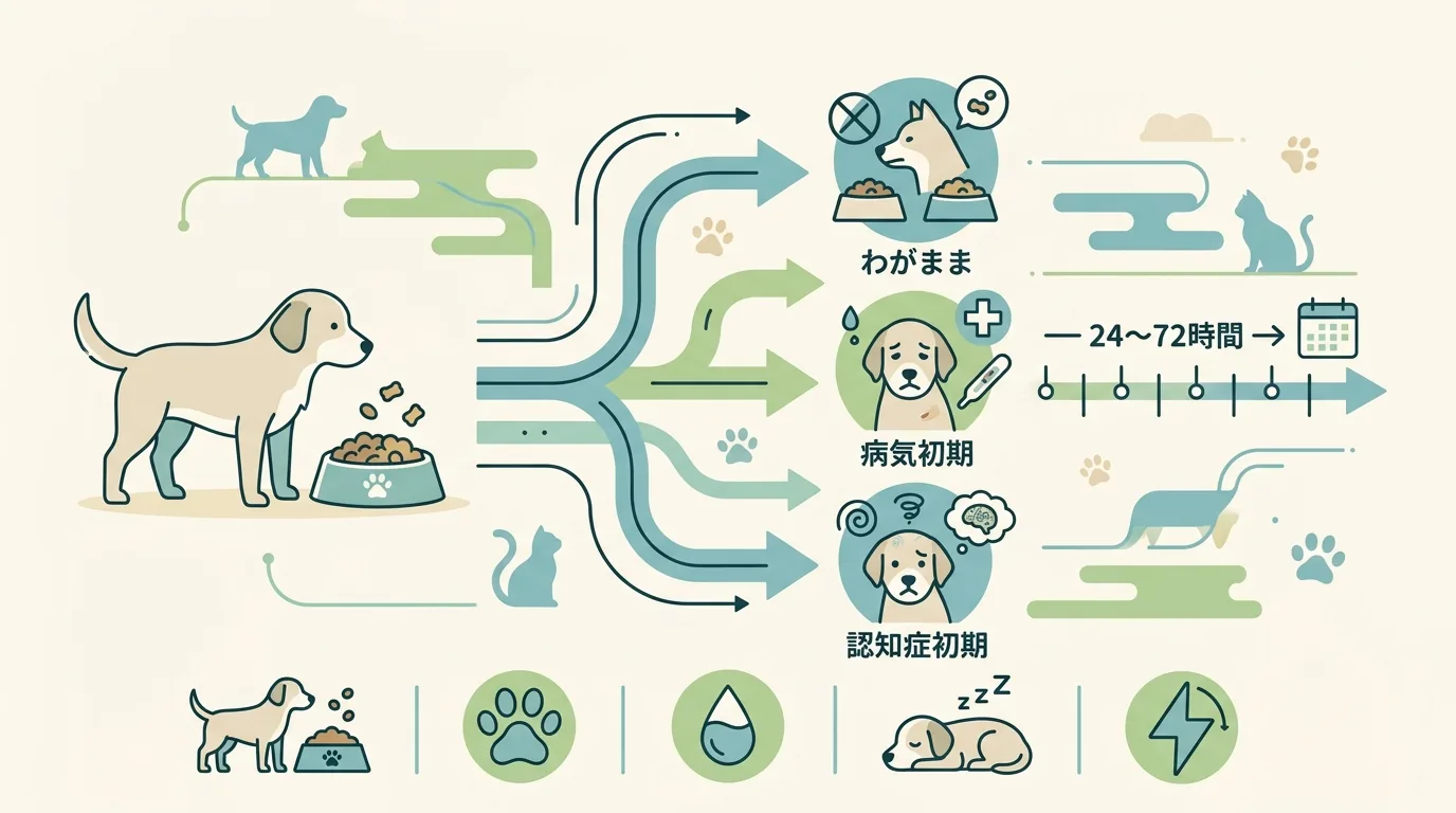3 分類を見分ける観察チェックリスト 5 項目の図解 / 老犬 食欲不振 おやつは食べる